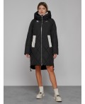 Пальто утепленное с капюшоном зимнее женское черного цвета 51128Ch