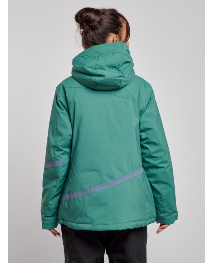 Горнолыжная куртка женская зимняя большого размера зеленого цвета 3382Z