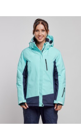 Горнолыжная куртка женская зимняя большого размера бирюзового цвета 3960Br