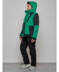 Горнолыжный костюм женский большого размера зимний зеленого цвета 02366Z