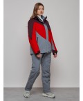 Горнолыжный костюм женский большого размера зимний красного цвета 02308Kr