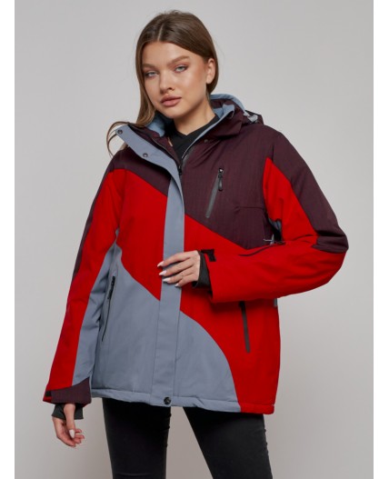 Горнолыжная куртка женская зимняя большого размера красного цвета 2308Kr