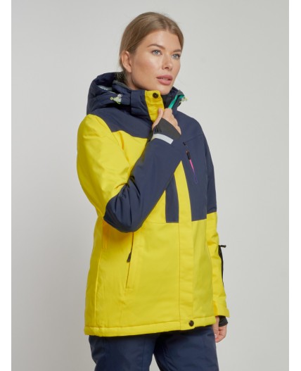 Горнолыжная куртка женская зимняя желтого цвета 33307J