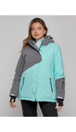 Горнолыжная куртка женская зимняя большого размера бирюзового цвета 2278Br