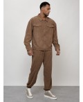 Спортивный костюм мужской модный из микровельвета бежевого цвета 55002B