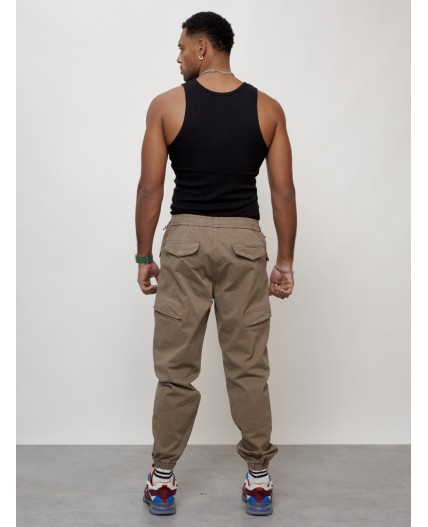 Джинсы карго мужские с накладными карманами бежевого цвета 2420B