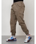 Джинсы карго мужские с накладными карманами бежевого цвета 2420B