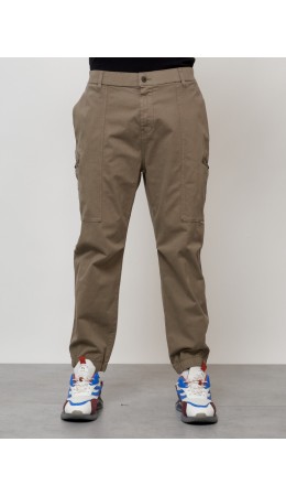 Джинсы карго мужские с накладными карманами бежевого цвета 2419B