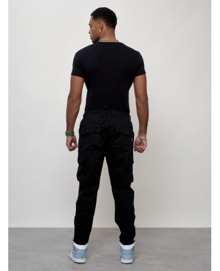 Джинсы карго мужские с накладными карманами черного цвета 2418Ch
