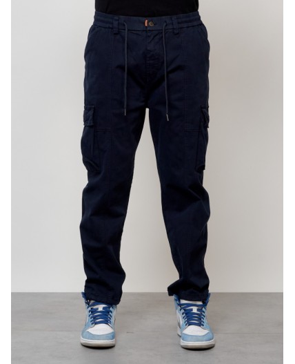 Джинсы карго мужские с накладными карманами темно-синего цвета 2418TS