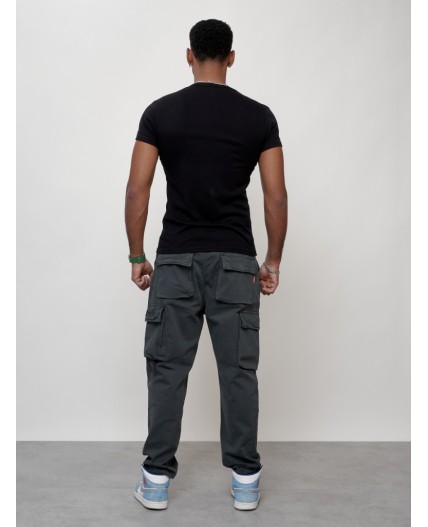 Джинсы карго мужские с накладными карманами темно-серого цвета 2418TC
