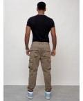 Джинсы карго мужские с накладными карманами бежевого цвета 2418B