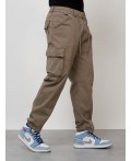 Джинсы карго мужские с накладными карманами бежевого цвета 2418B