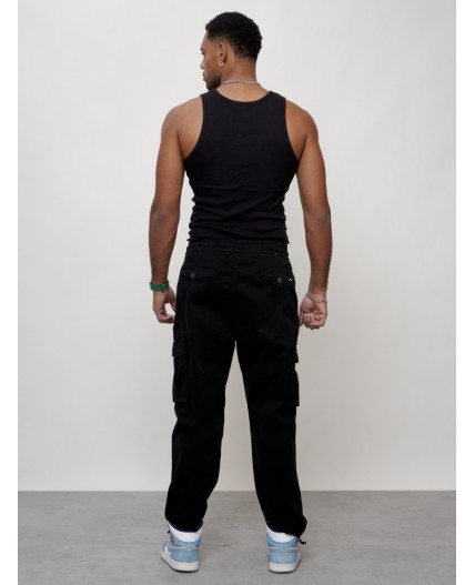Джинсы карго мужские с накладными карманами черного цвета 2424Ch