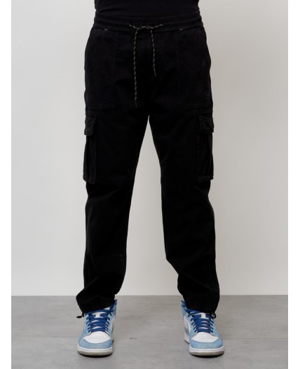 Джинсы карго мужские с накладными карманами черного цвета 2424Ch
