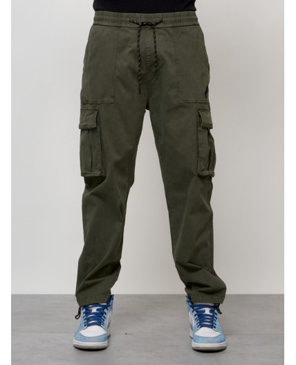 Джинсы карго мужские с накладными карманами цвета хаки 2424Kh