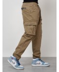 Джинсы карго мужские с накладными карманами бежевого цвета 2424B