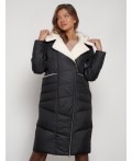 Пальто утепленное с капюшоном зимнее женское черного цвета 132255Ch