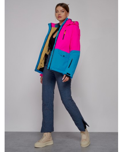 Горнолыжная куртка женская зимняя розового цвета 2302-1R