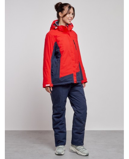 Горнолыжный костюм женский большого размера зимний красного цвета 03960Kr