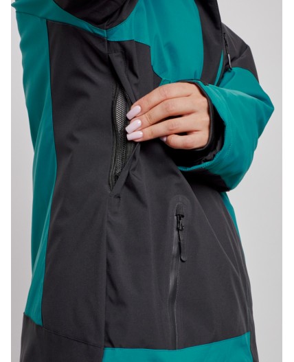 Горнолыжный костюм женский большого размера зимний темно-зеленого цвета 02366TZ