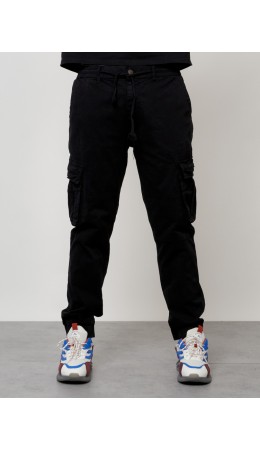 Джинсы карго мужские с накладными карманами черного цвета 2413Ch