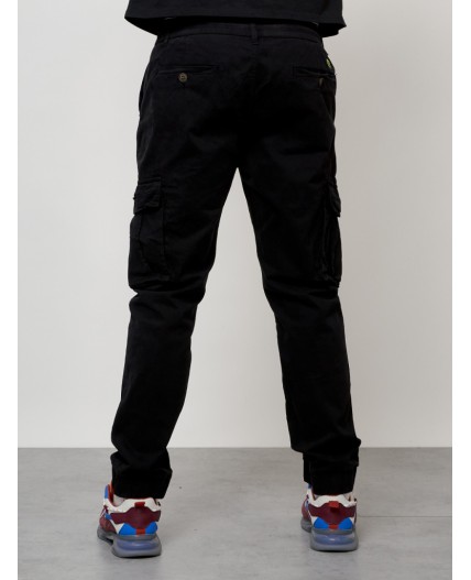 Джинсы карго мужские с накладными карманами черного цвета 2413Ch