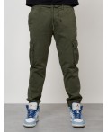 Джинсы карго мужские с накладными карманами цвета хаки 2413Kh