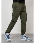 Джинсы карго мужские с накладными карманами цвета хаки 2413Kh