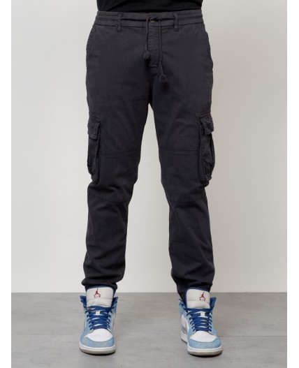 Джинсы карго мужские с накладными карманами темно-серого цвета 2413TC