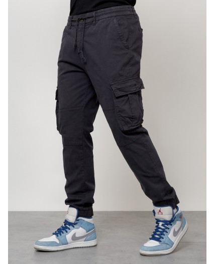 Джинсы карго мужские с накладными карманами темно-серого цвета 2413TC