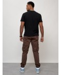 Джинсы карго мужские с накладными карманами коричневого цвета 2413K