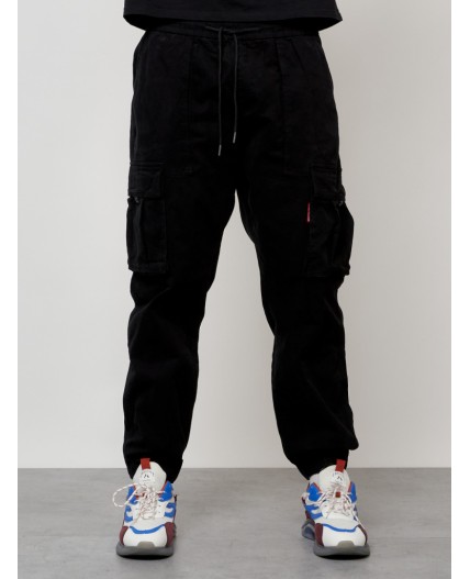 Джинсы карго мужские с накладными карманами черного цвета 2423Ch