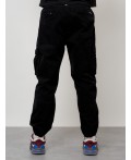 Джинсы карго мужские с накладными карманами черного цвета 2423Ch