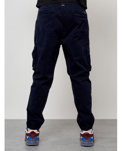 Джинсы карго мужские с накладными карманами темно-синего цвета 2423TS