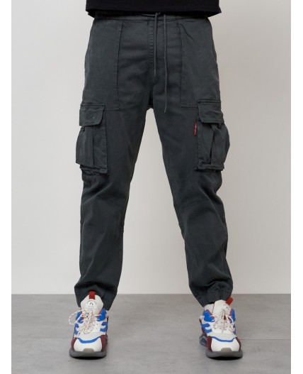Джинсы карго мужские с накладными карманами темно-серого цвета 2423TC