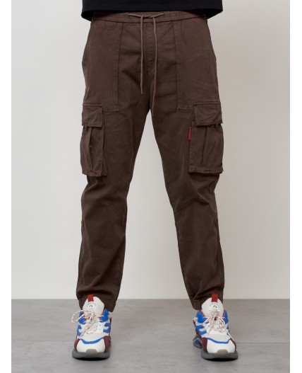 Джинсы карго мужские с накладными карманами коричневого цвета 2423K
