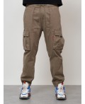 Джинсы карго мужские с накладными карманами бежевого цвета 2423B
