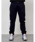Джинсы карго мужские с накладными карманами темно-синего цвета 2403-1TS