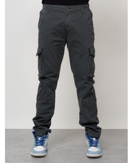 Джинсы карго мужские с накладными карманами темно-серого цвета 2404TC