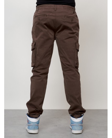 Джинсы карго мужские с накладными карманами коричневого цвета 2404K