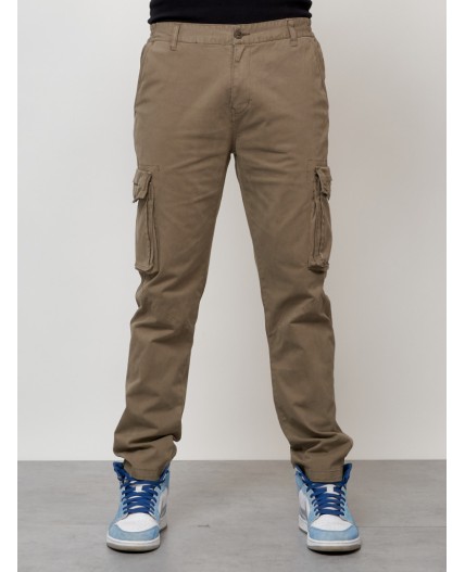 Джинсы карго мужские с накладными карманами бежевого цвета 2404B