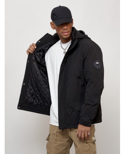 Куртка молодежная мужская весенняя с капюшоном черного цвета 7323Ch