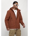 Куртка молодежная мужская весенняя с капюшоном коричневого цвета 7323K