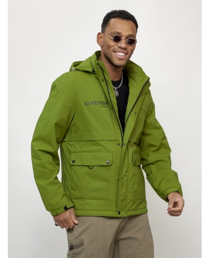 Куртка спортивная мужская весенняя с капюшоном зеленого цвета 88029Z