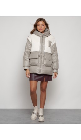 Куртка зимняя женская модная из овчины светло-коричневого цвета 13335SK