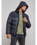 Куртка мужская зимняя с капюшоном спортивная великан темно-синего цвета 8377TS