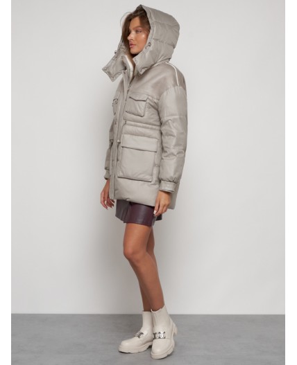 Куртка зимняя женская модная с капюшоном светло-коричневого цвета 13338SK