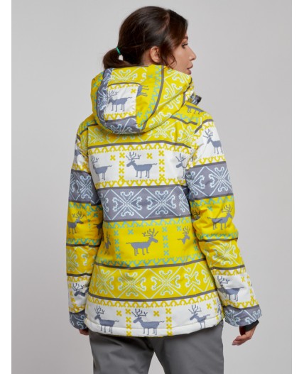 Горнолыжная куртка женская зимняя желтого цвета 22302J