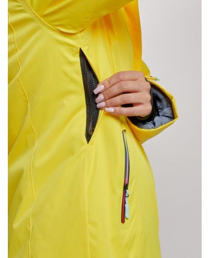 Горнолыжная куртка женская зимняя желтого цвета 3331J